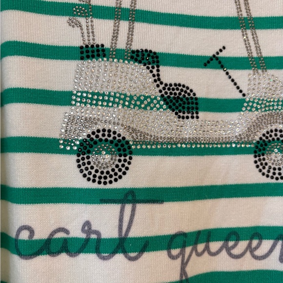 Judith March Cart Queen Golf Sweater Green White Striped Puff Sleeve Small - Picture 9 of 15
